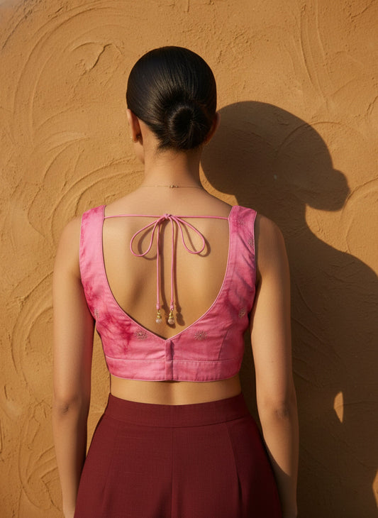 Tie-Dye Pink Embroidered Blouse