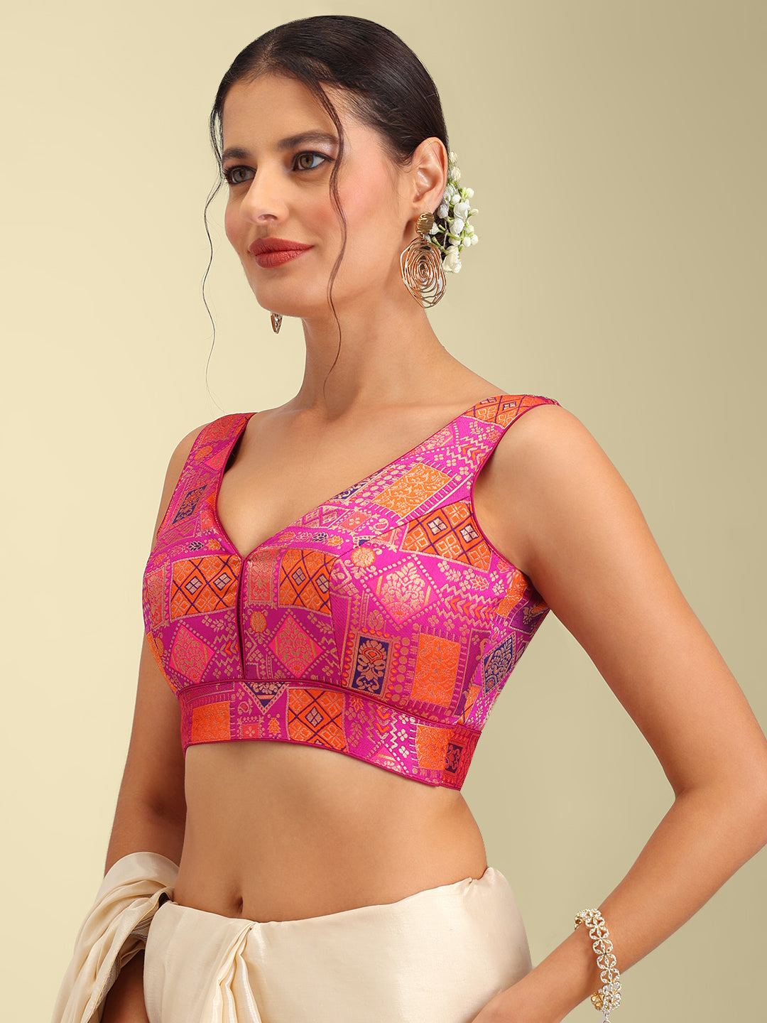 Woven Orange Multi Colour Design Saree Blouse