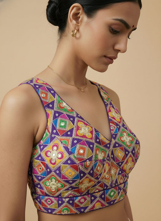 Viraasat Purple Embroidered Designer Saree Blouse