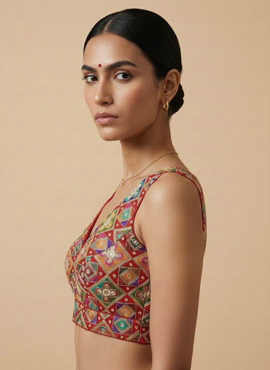 Viraasat Red Embroidered Designer Saree Blouse