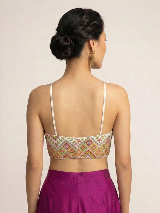 Embroidered White Saree Blouse