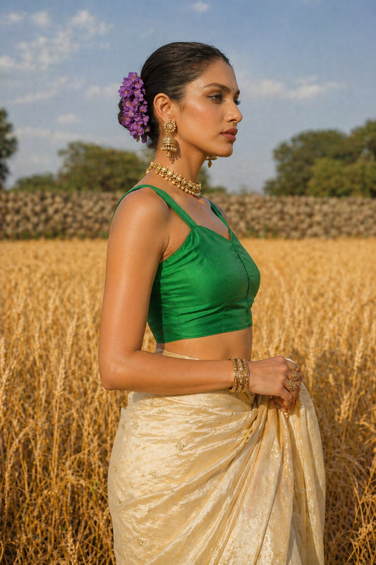 Solid Tafeta Green Saree Blouse
