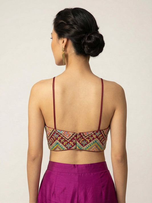 Embroidered Maroon Saree Blouse