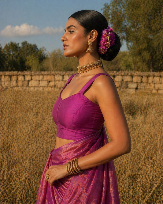 Solid Tafeta Magenta Saree Blouse