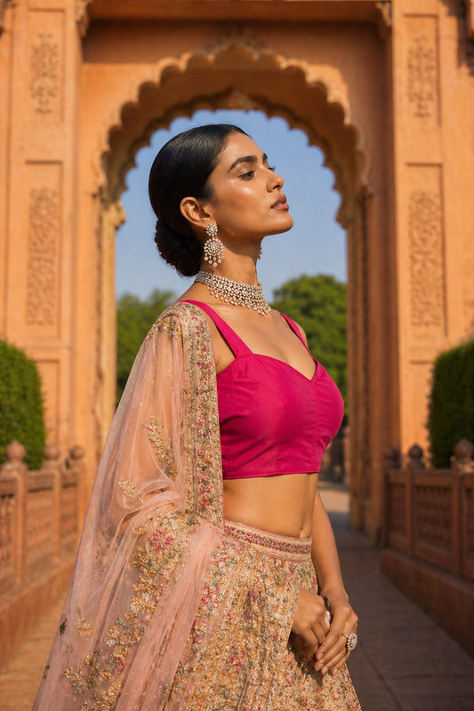 Solid Tafeta Pink Saree Blouse