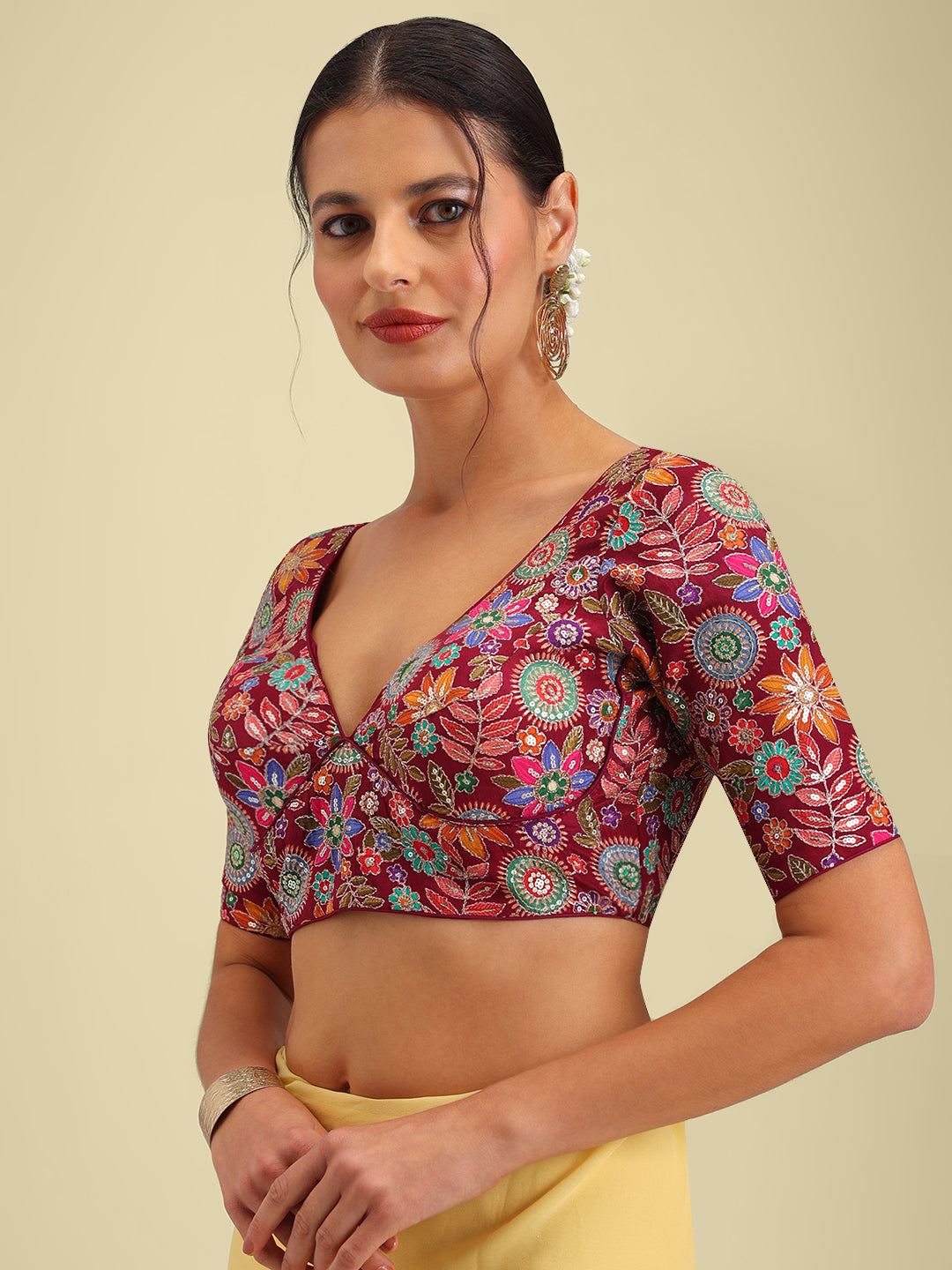 Embroidered Maroon Saree Blouse