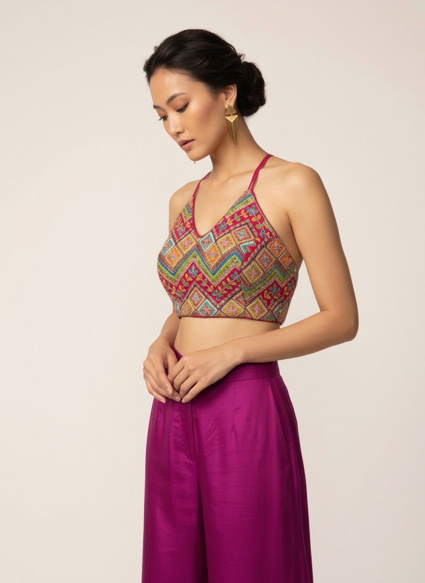 Embroidered Pink Saree Blouse
