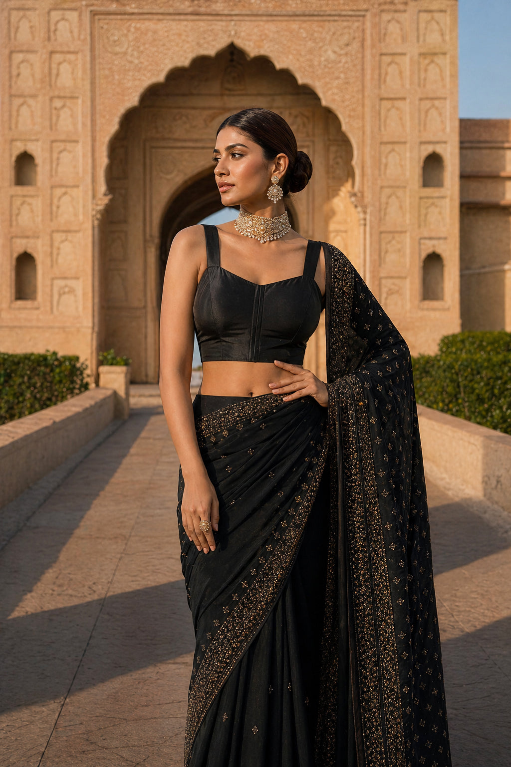 Solid Tafeta Black Saree Blouse