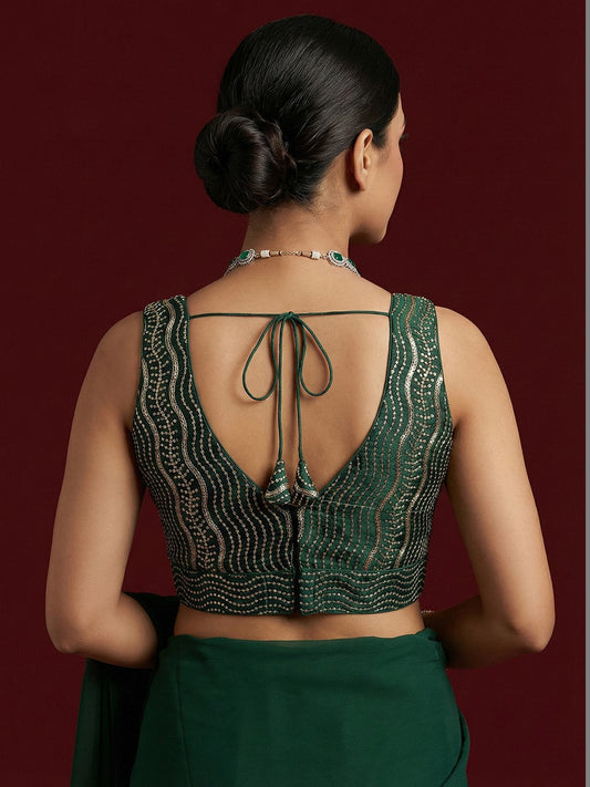 Satin Green Embroidered Blouse