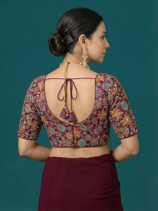 Embroidered Purple Saree Blouse