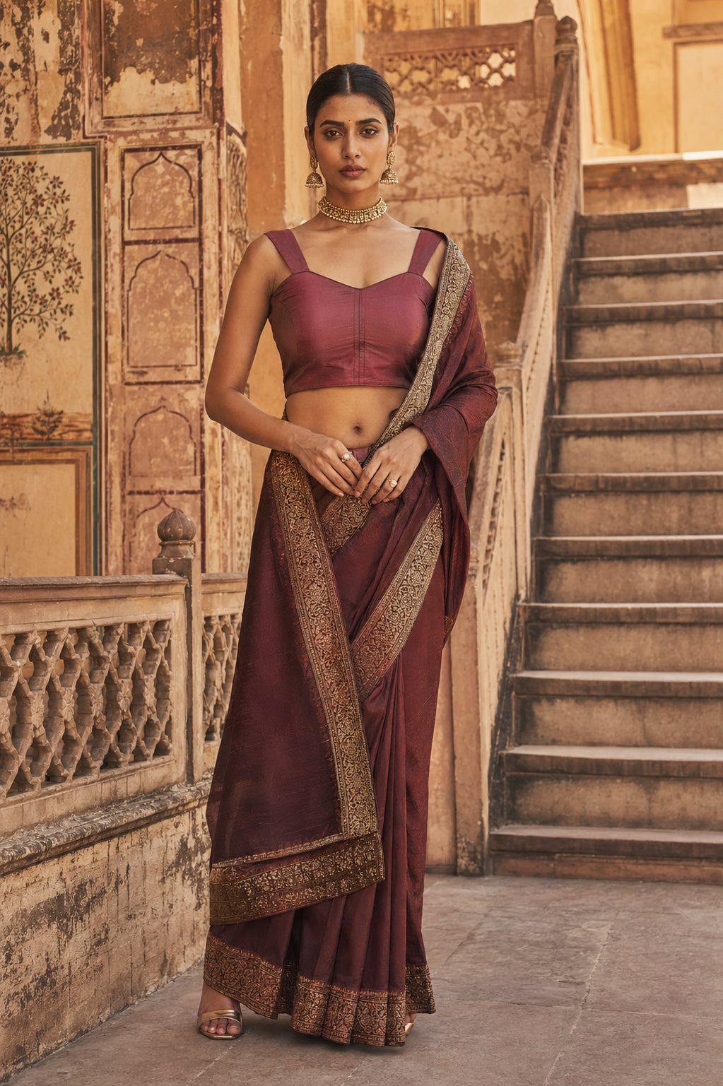 Solid Tafeta Maroon Saree Blouse