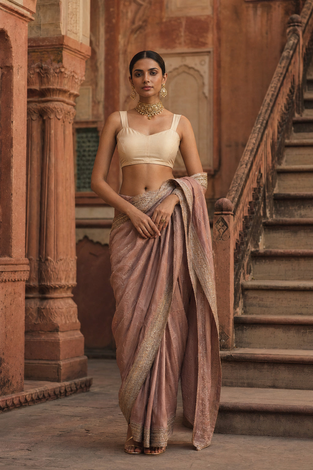 Solid Tafeta Cream Saree Blouse