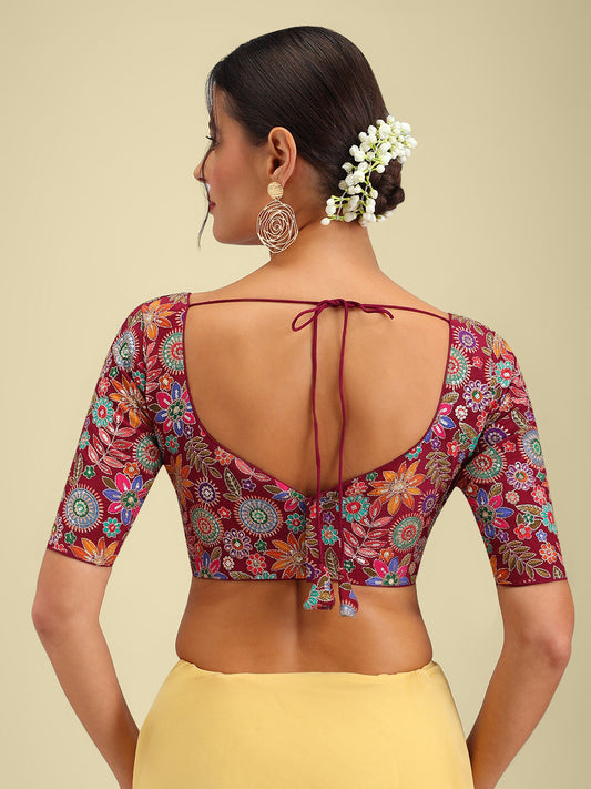 Embroidered Maroon Saree Blouse