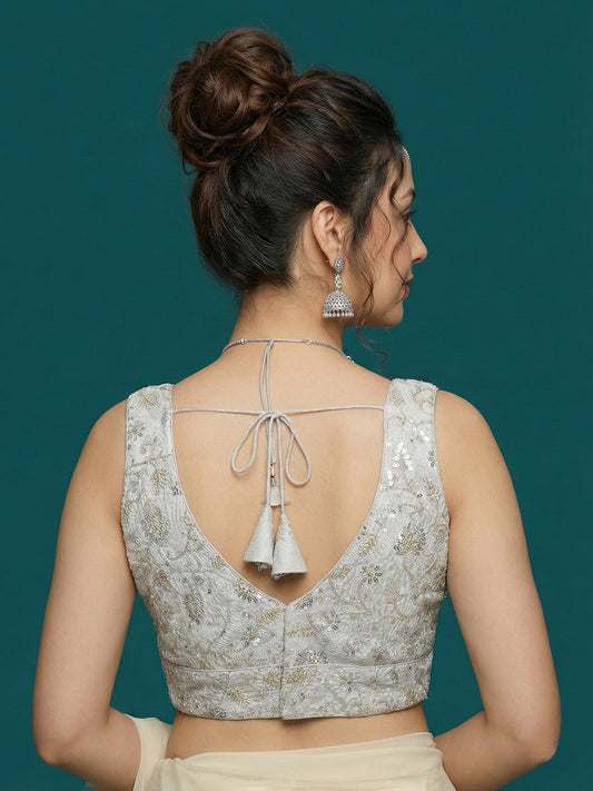 Designer Silver Embroidered Blouse
