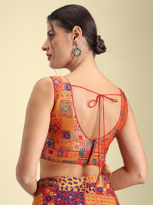 Woven Orange Multi Colour Design Saree Blouse