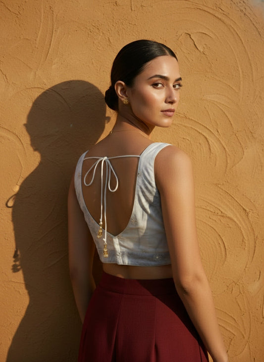 Tie-Dye Silver Embroidered Blouse