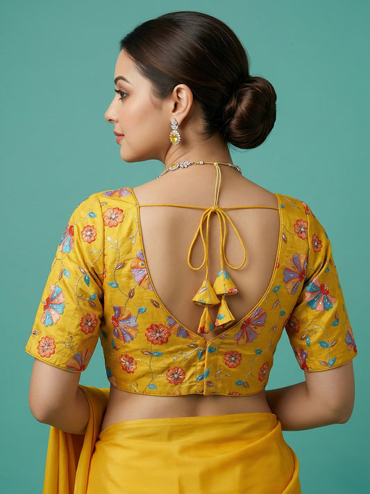 Silk Yellow Saree Blouse