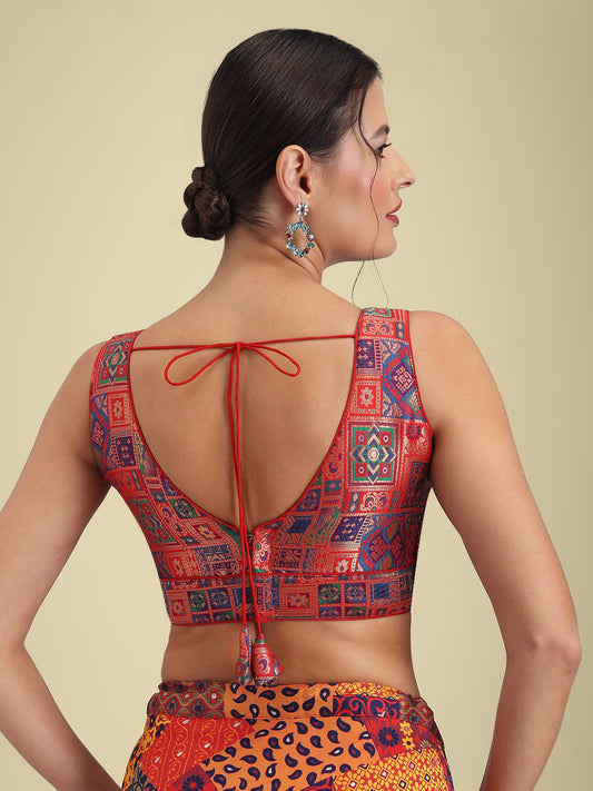 Woven Maroon Multi Colour Design Saree Blouse