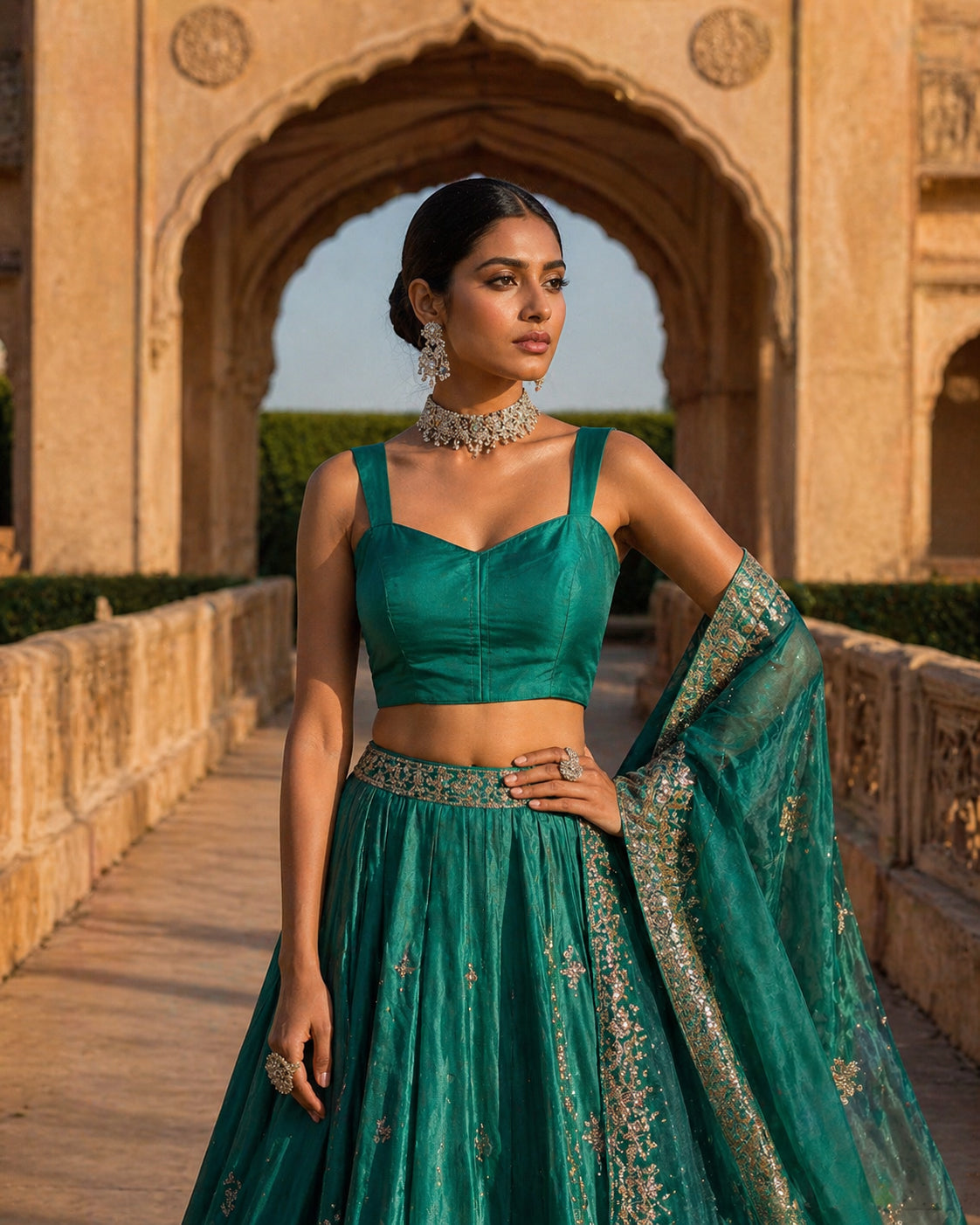 Solid Tafeta Teal Saree Blouse