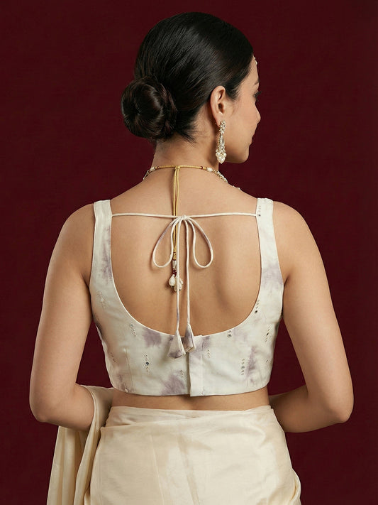 Tie-Dye Grey Embroidered Saree Blouse