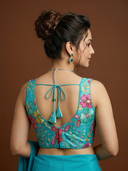 Silk Light Blue Saree Blouse