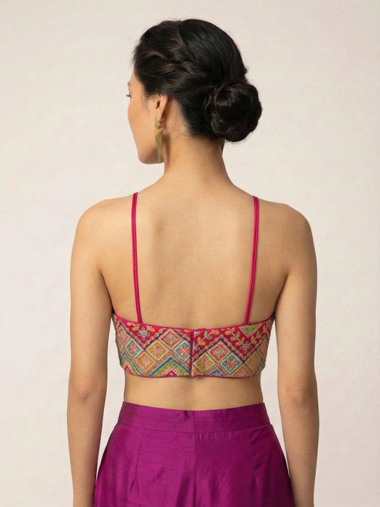 Embroidered Pink Saree Blouse