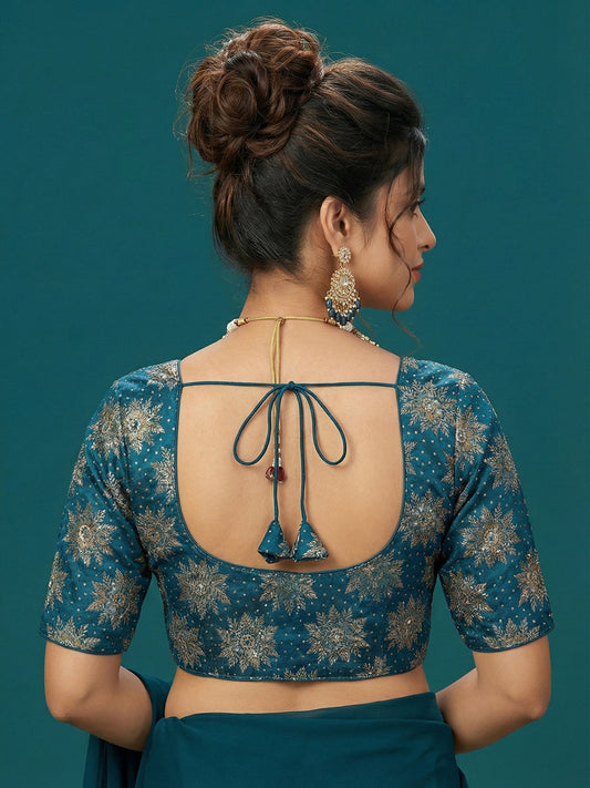Satin Navy Brocade Blouse