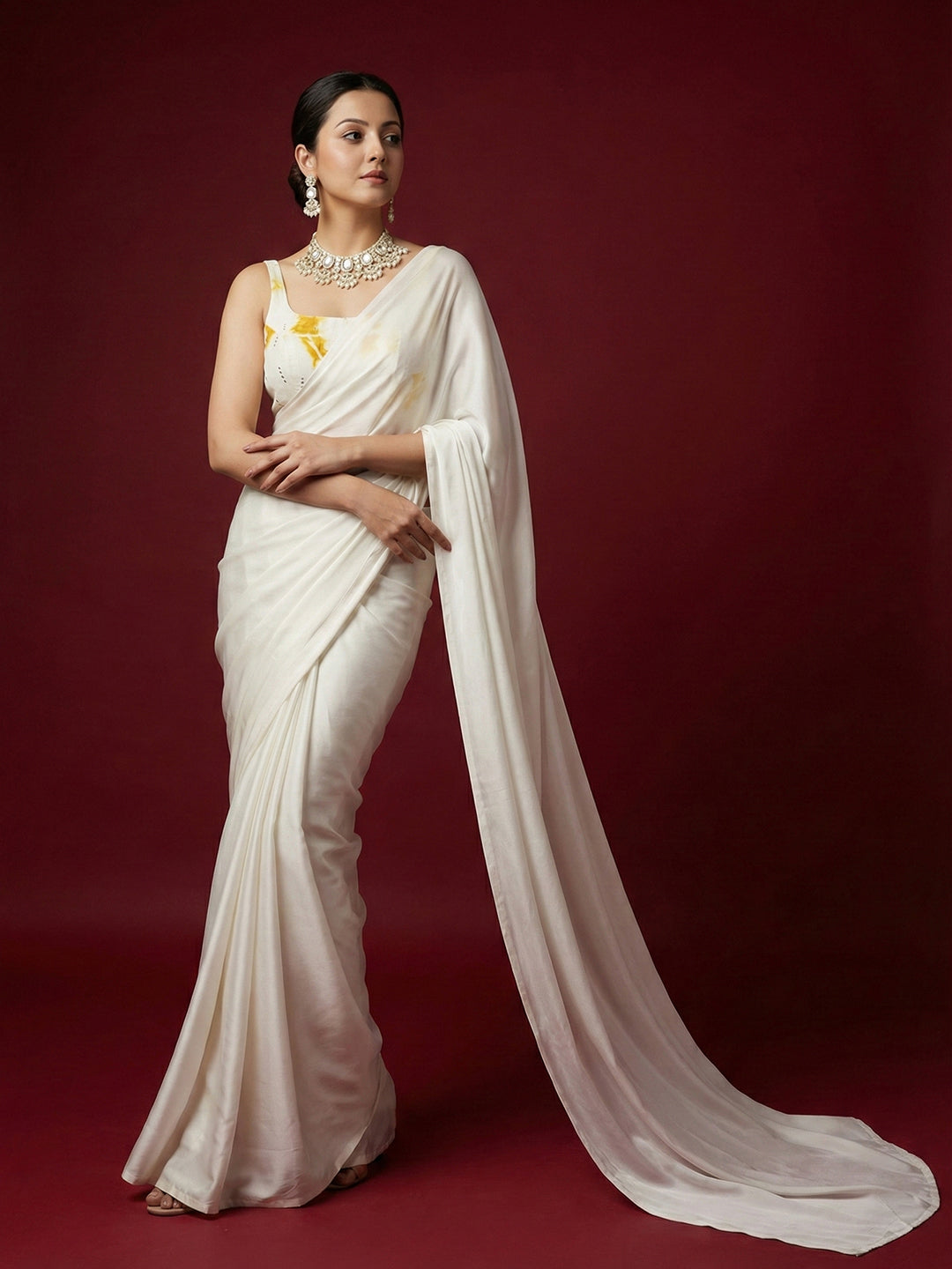 Tie-Dye Yellow Embroidered Saree Blouse