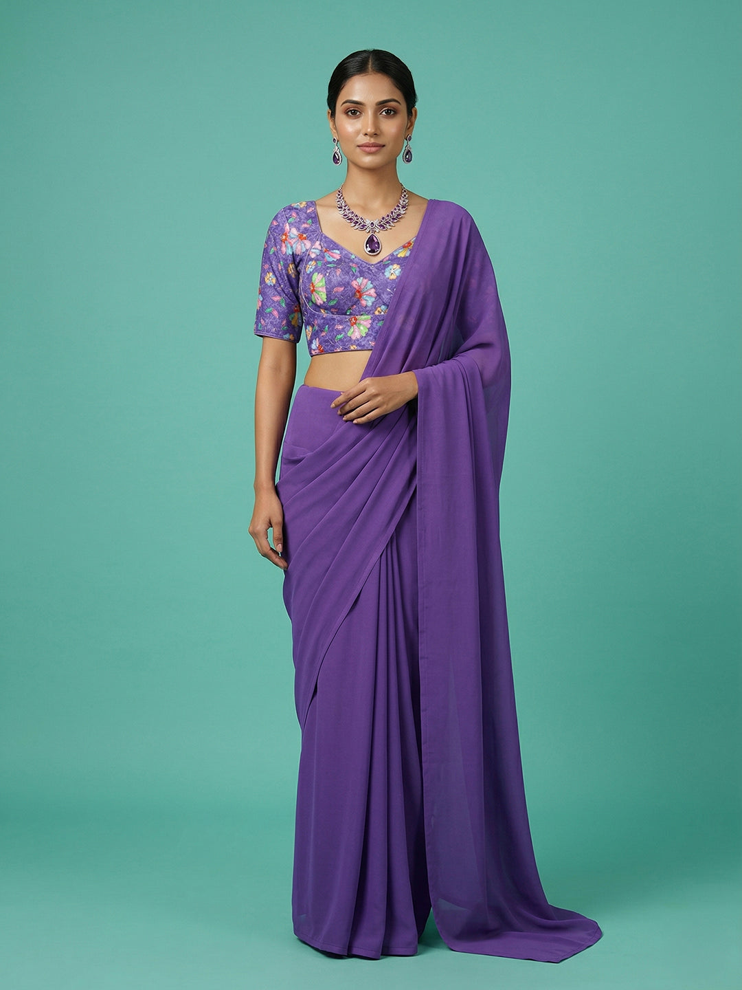 Silk Voilet Saree Blouse