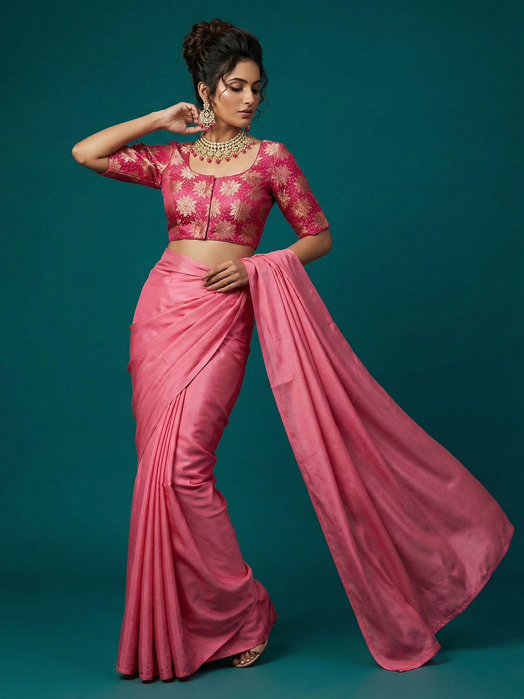 Satin Pink Brocade Blouse