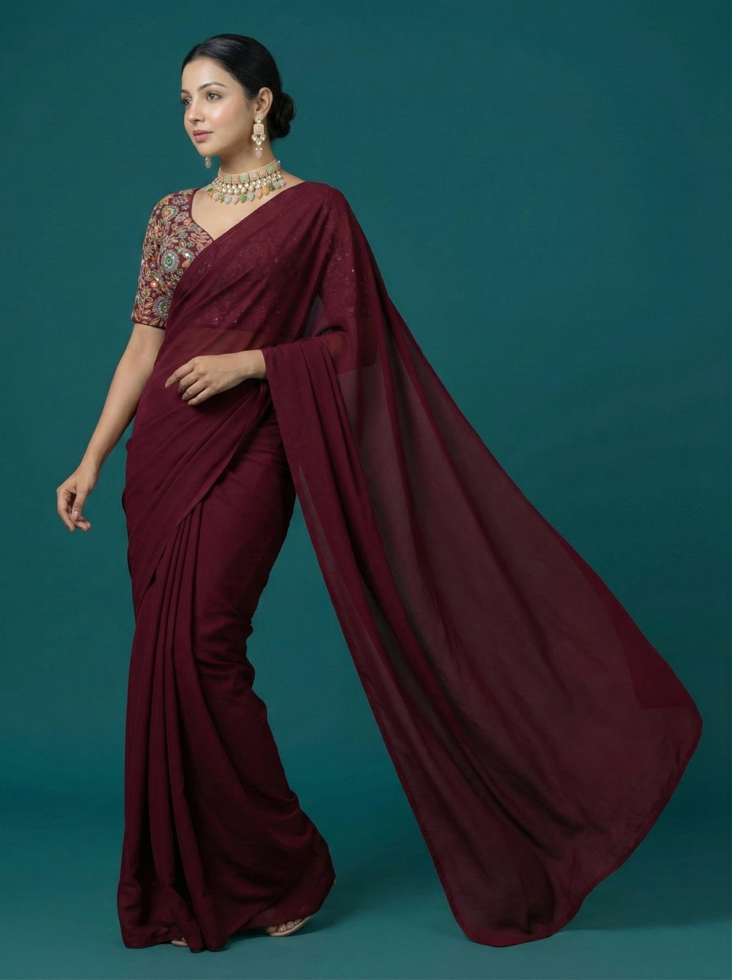 Embroidered Red Saree Blouse