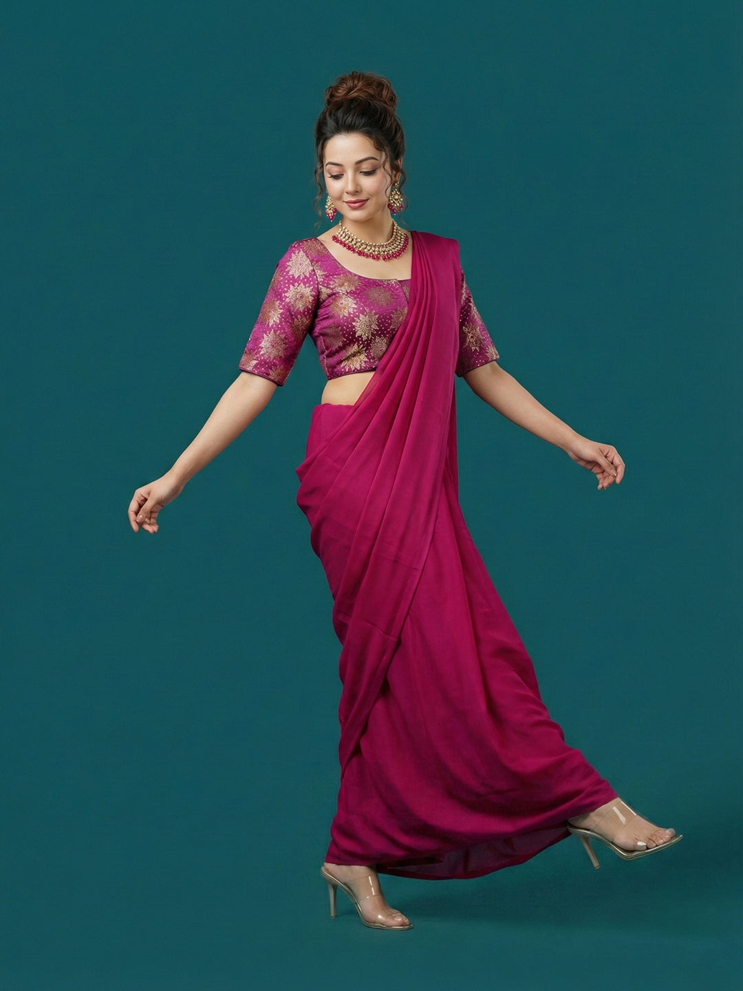 Satin Purple Brocade Blouse