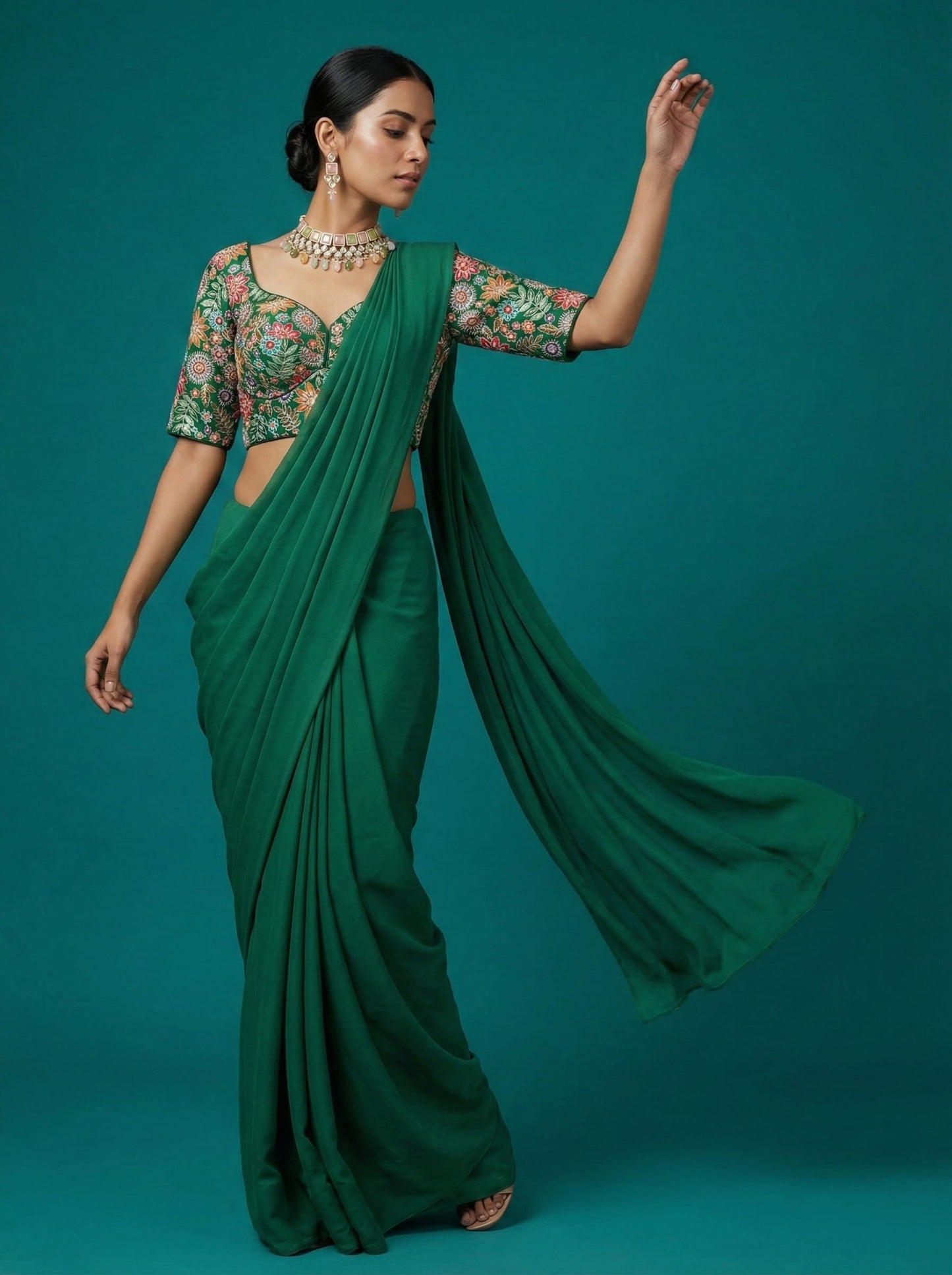 Embroidered Green Saree Blouse