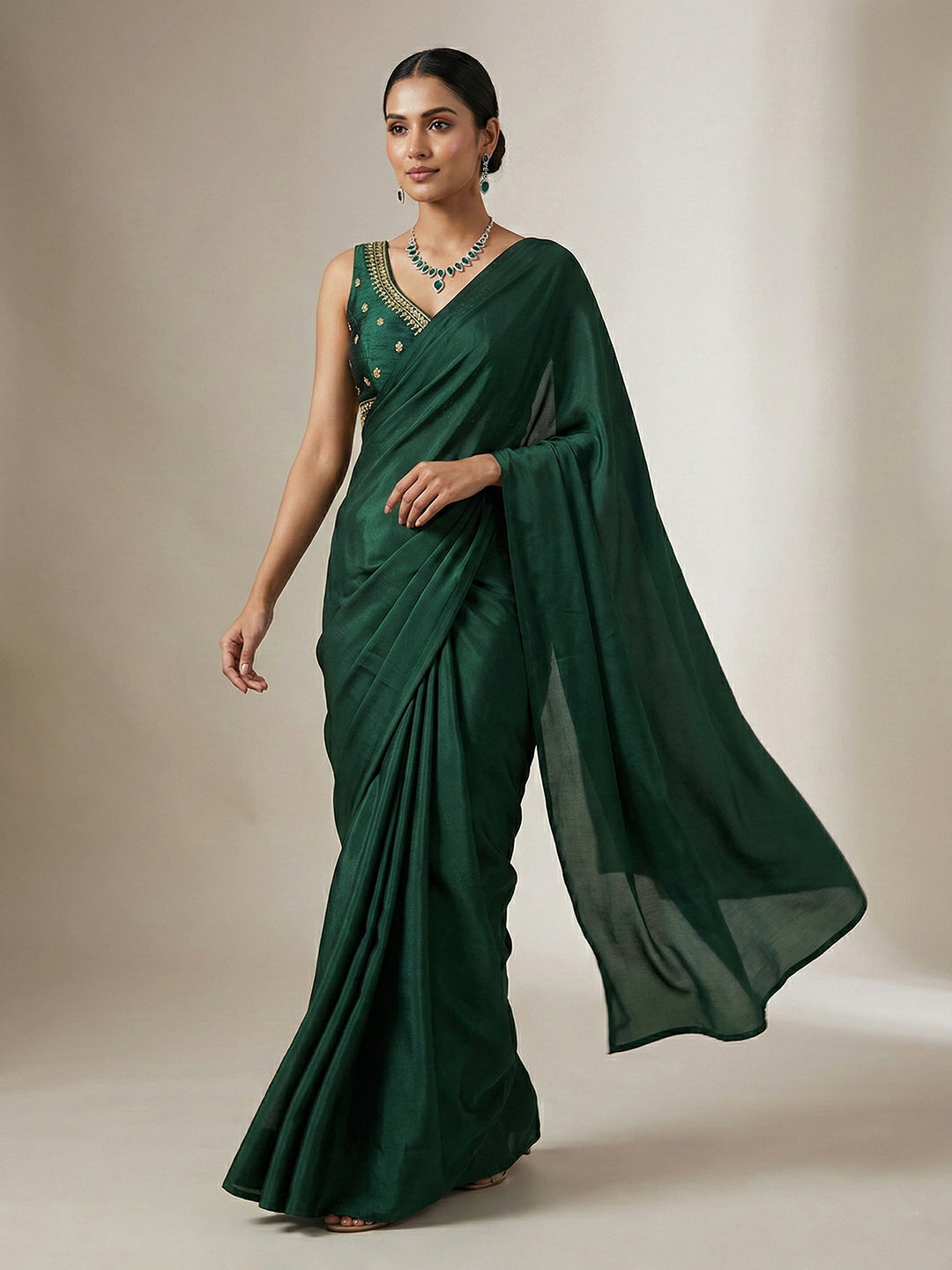 Silk Embroidered Green Saree Blouse