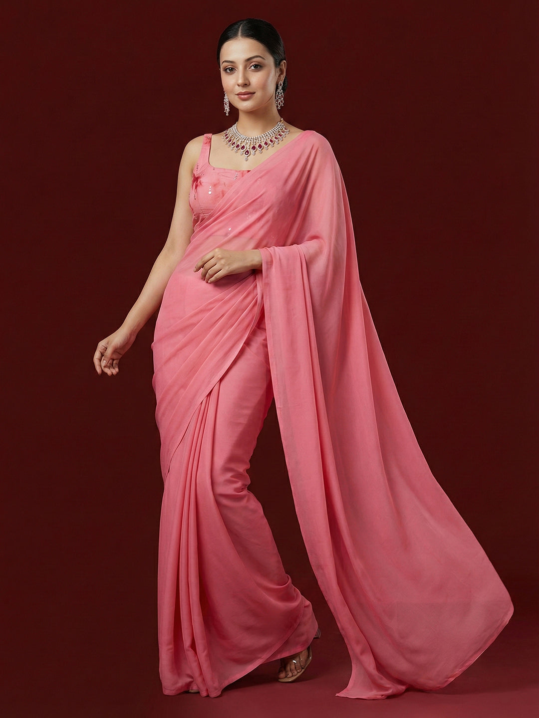 Tie-Dye Dark Pink Embroidered Saree Blouse