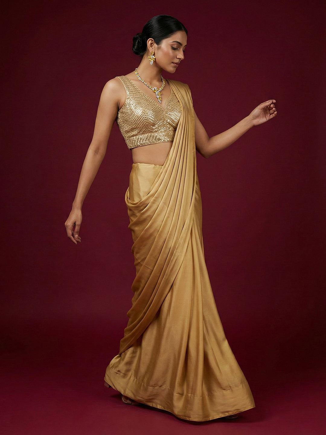 Embellished Gold Saree Blouse