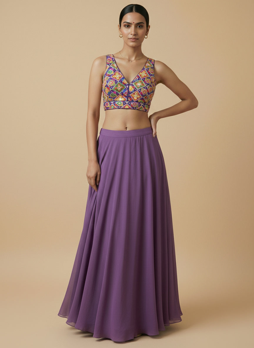 Viraasat Purple Embroidered Designer Saree Blouse