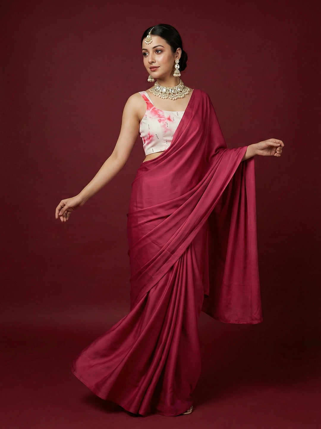 Tie-Dye Pink Embroidered Saree Blouse