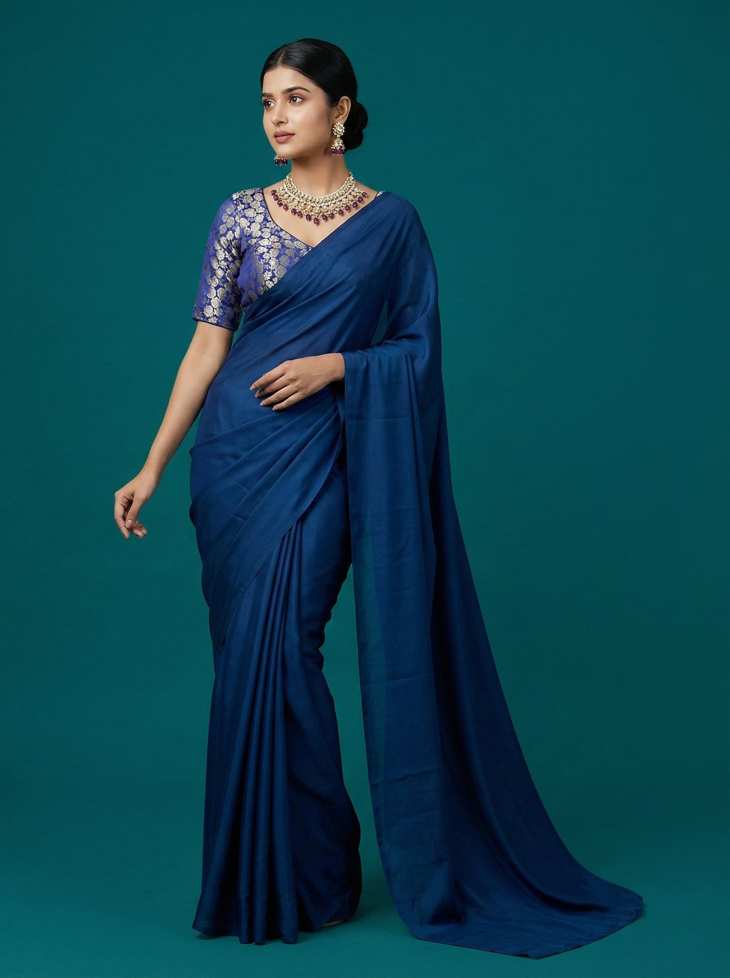Woven Navy Blue Design Blouse