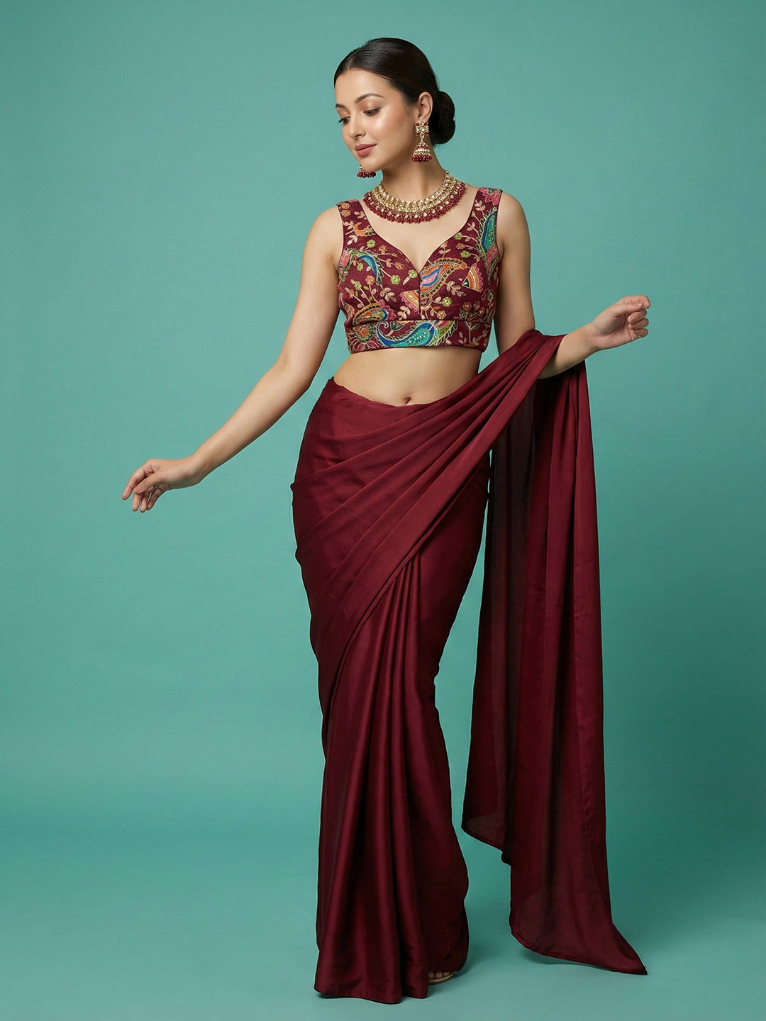 Designer Maroon Embroidered Saree Blouse