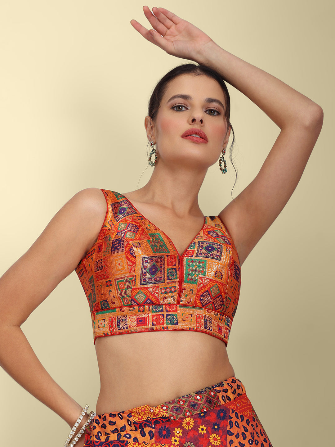 Woven Orange Multi Colour Design Saree Blouse