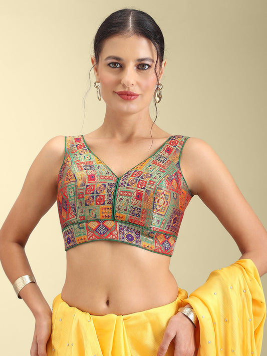 Woven Green Multi Colour Design Saree Blouse