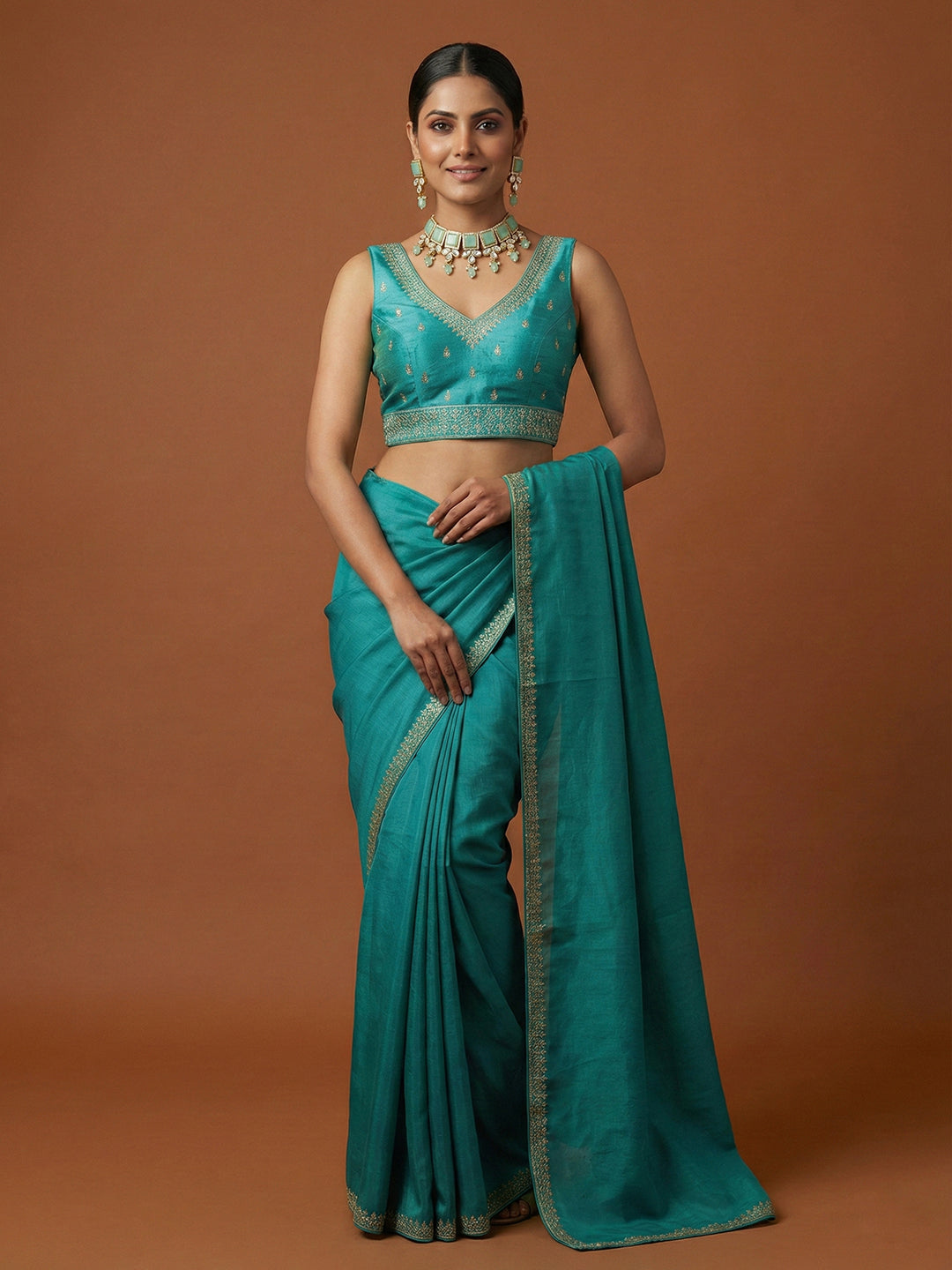 Silk Embroidered Blue Saree Blouse