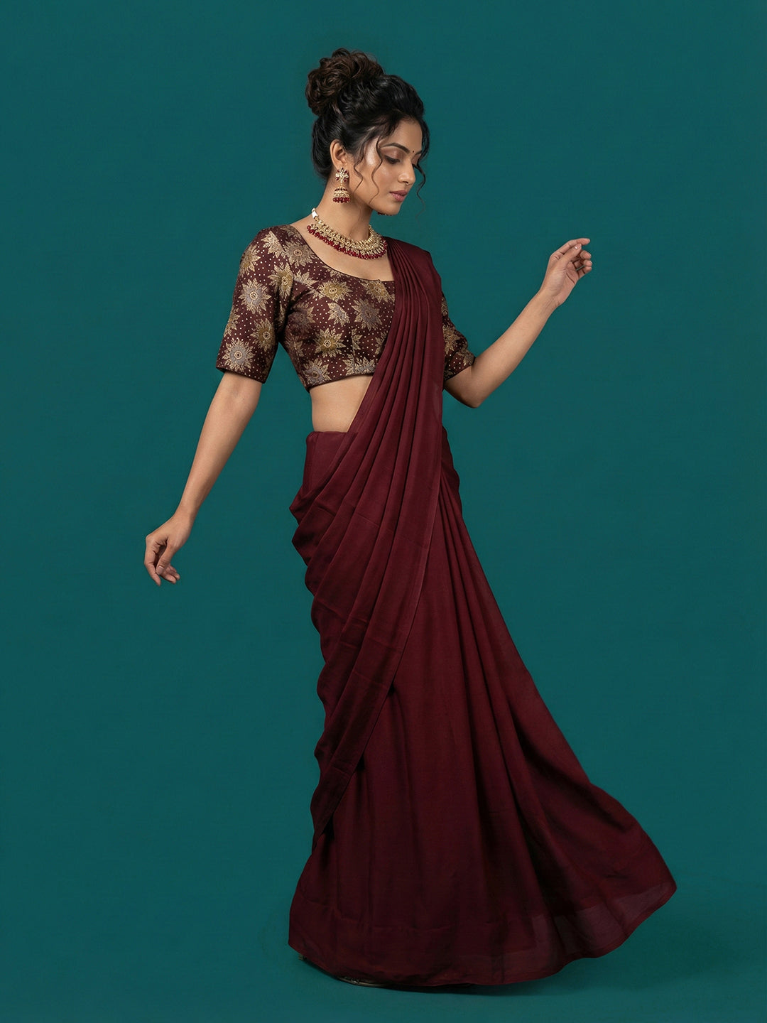 Satin Coffee Brown Brocade Blouse