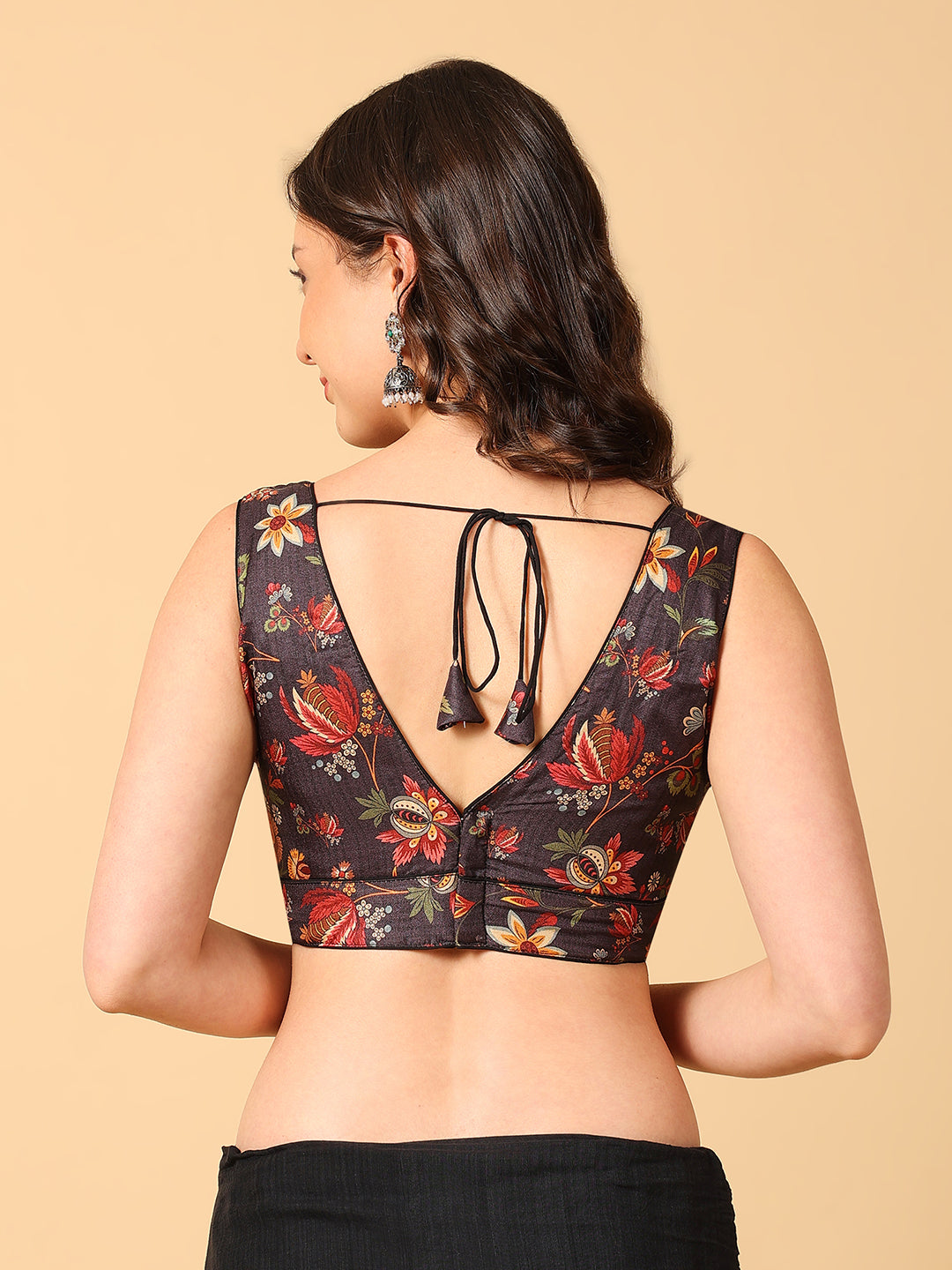'Chitra' Printed V Neck Saree Blouse