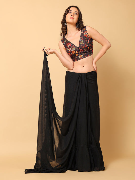 'Chitra' Printed V Neck Saree Blouse
