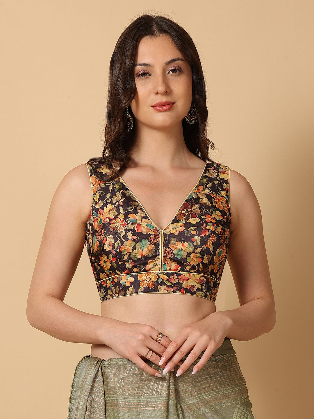 'Chitra' Printed V Neck Saree Blouse