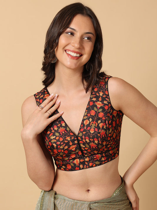 'Chitra' Printed V Neck Saree Blouse