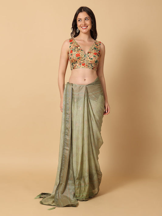 'Chitra' Printed V Neck Saree Blouse