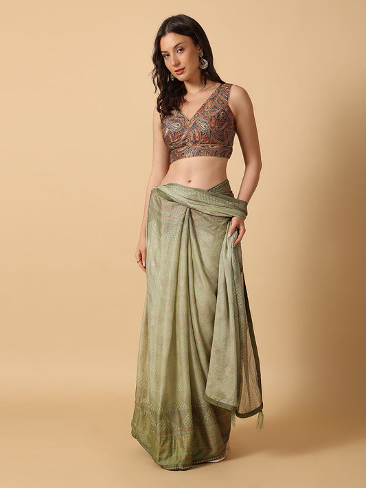 'Chitra' Printed V Neck Saree Blouse